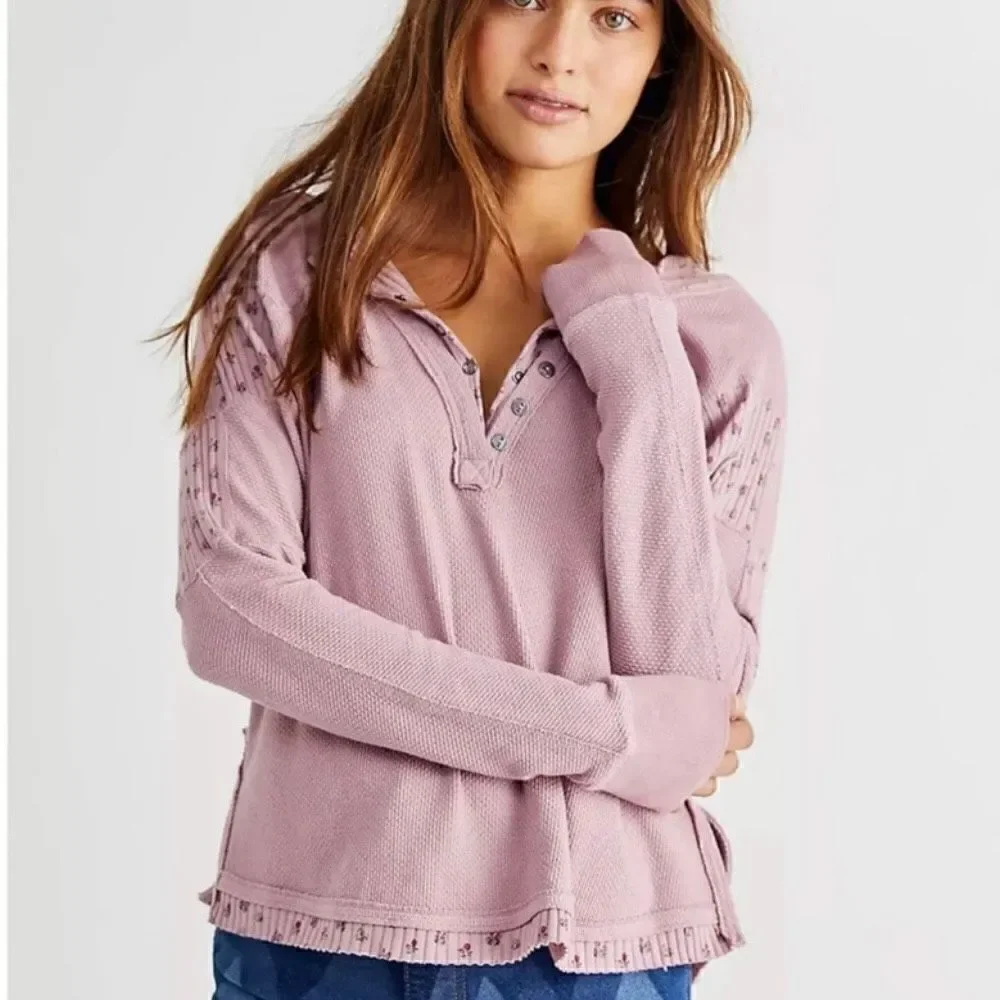 Free People Heart To‎ Heart Henley Top Daytime Fireworks Pink Boho Women Medium - Picture 3 of 11